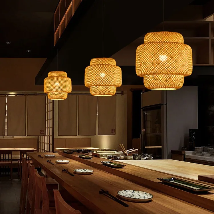 CSLIDO Hanging Lamps Bamboo Led Ceiling Lights Wholesale Bamboo Weaving Chandelier Rattan Pendant Light For Restaurant