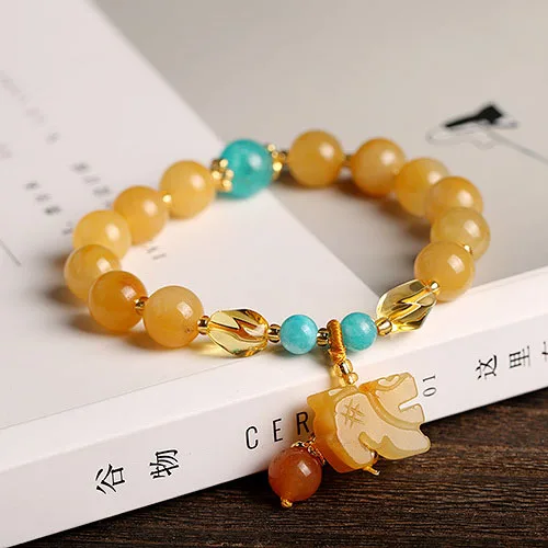 Лечебный классический браслет с золотым камнем, натуральный желтый нефритовый браслет на заказ