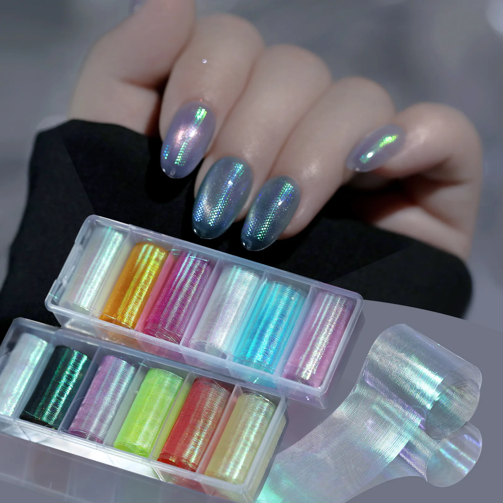 3D Multicolored Fish Scale Nail Transfer Foils Paper Roll Set Nail Art Foil Polish Sticker Nail Transfer Foils