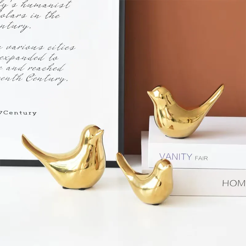 ceramic birds statue small decorative gold bird figurine ornaments living room bedroom office desktop cabinets decor