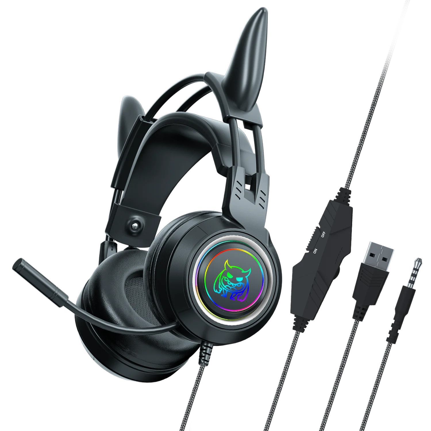 SOYTO G25 wired game luminous gaming gamer headset headphone rgb with led light with dismountable ox horn