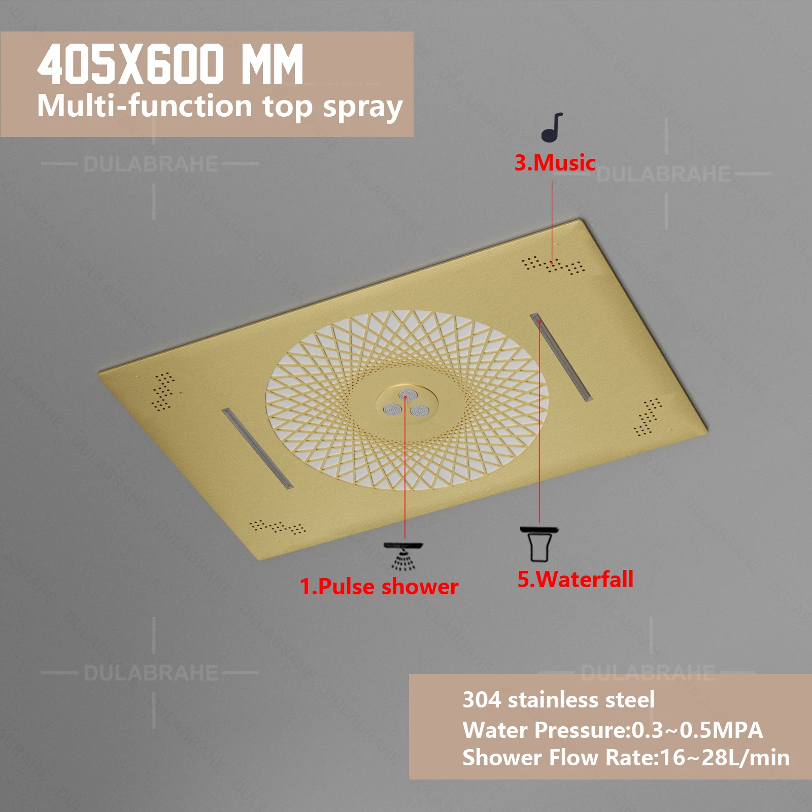 DULABRAHE 2024 NEW Luxury Bathroom Shower Faucet Brushed gold Wall Mounted 600*400mm Thermostatic Shower Set with Music
