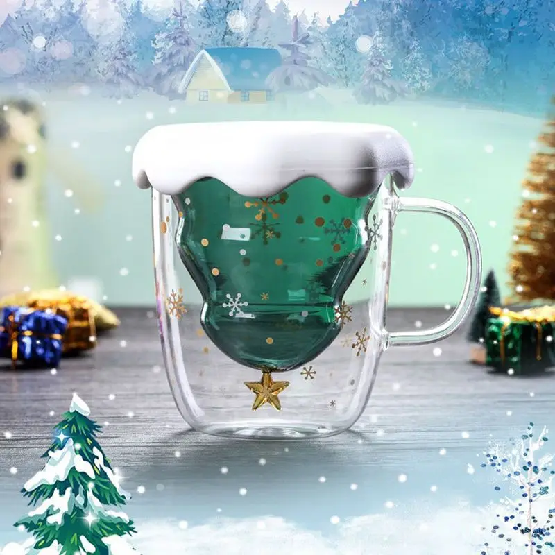 snow globe coffee mug merry christmas gift set mug santa tree glass cup with spoon manufacture new design double wall 3D MUGS