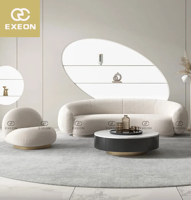 Luxury Sofa Set Design Lounge Round Curved Sofa Couch Modern Minimalist White Half Circle Designer Couches