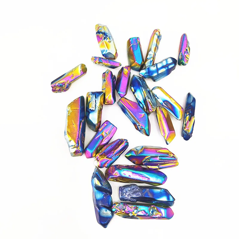 
Titanium rainbow aura lemurian quartz crystal point for healing 