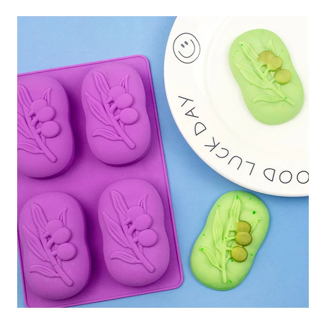 wholesale food grade baking tooling DIY handmade cake mould 4 cavities olive silicone 3d soap mold
