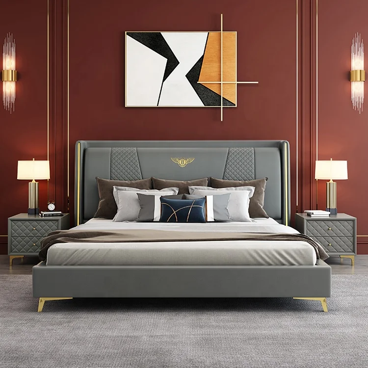 
Modern design leather bed fram beds bedroom furniture leather beds luxury king size 