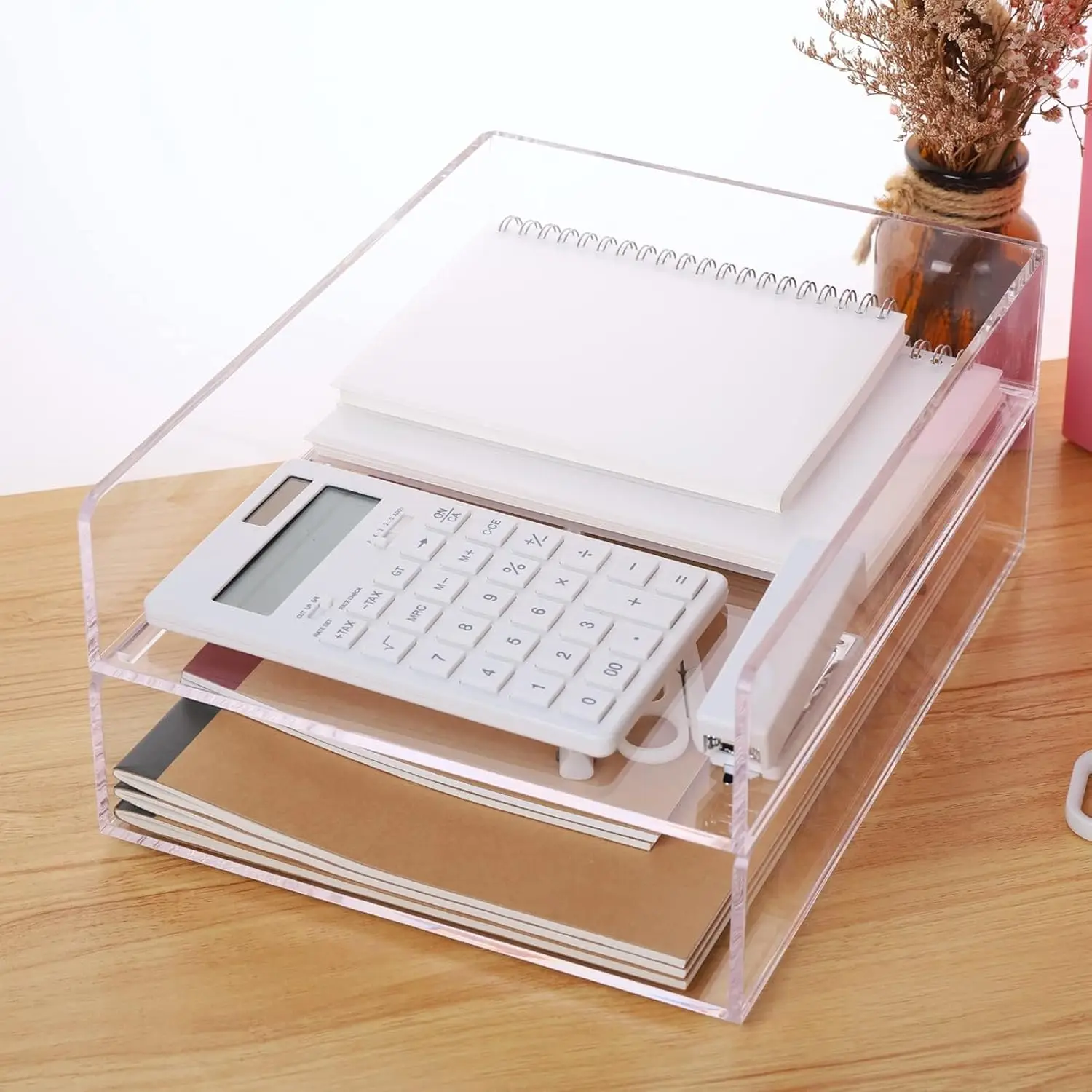 Custom Stackable 2 Layer Clear Acrylic Paper Tray Desk File Organizer for Office Classroom