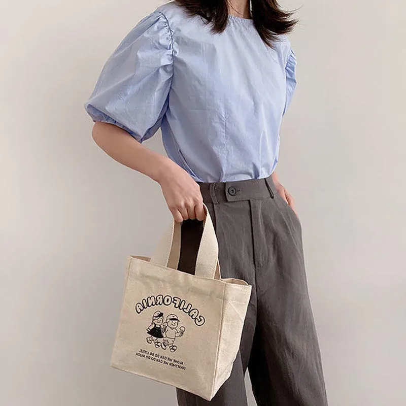 Wholesale New Fashion Portable Recycled Organic Cotton Canvas Mini Small Tote Bag  With Custom Printed logo