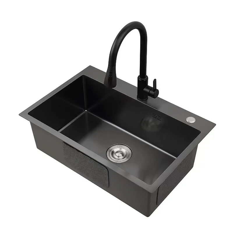 Wholesale Good Quality Stainless Steel Thickening 60*45 cm Single Bowl Nano Handmade Black Kitchen Sink
