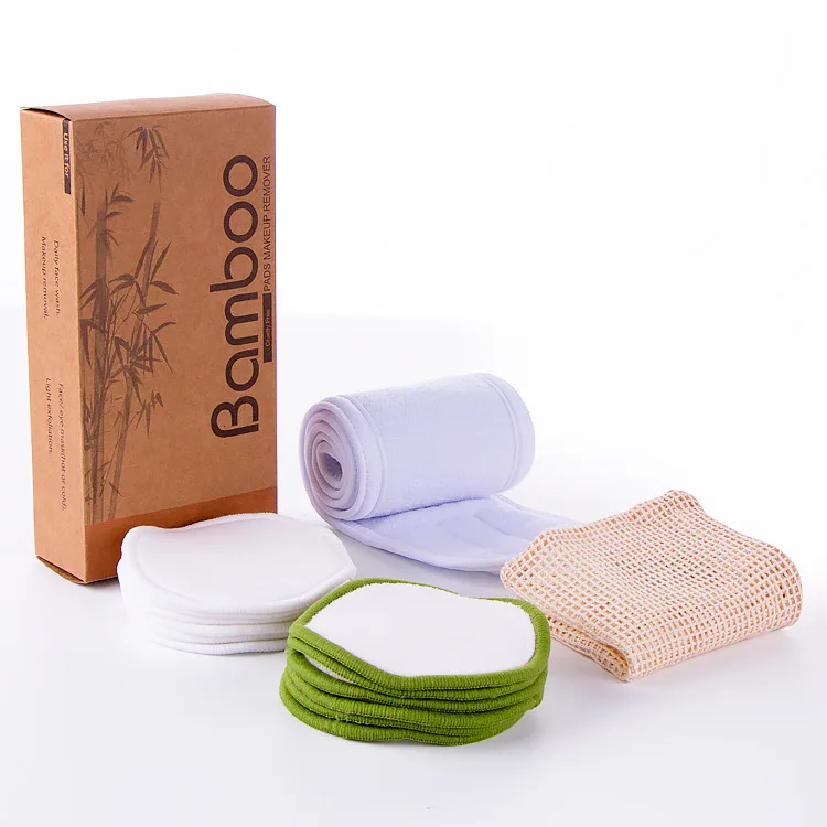 12 Pack Bamboo Cotton Velvet Reusable 8cm round facial Makeup Remover Pads with Laundry Bag