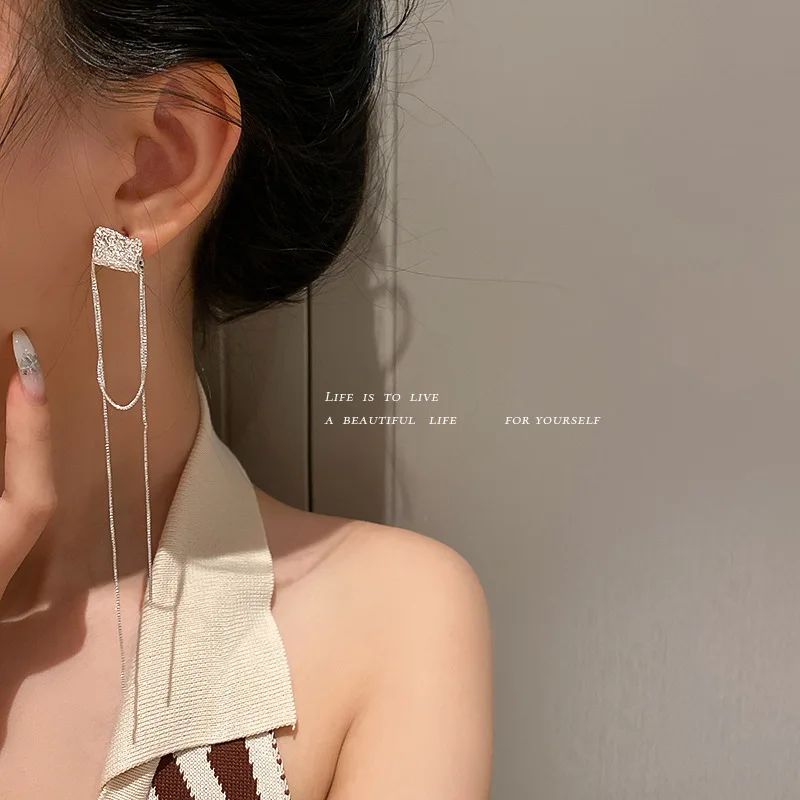  Jewelry 925 silver needle asymmetric surface irregular geometry Earrings fairy tassel atmosphere long