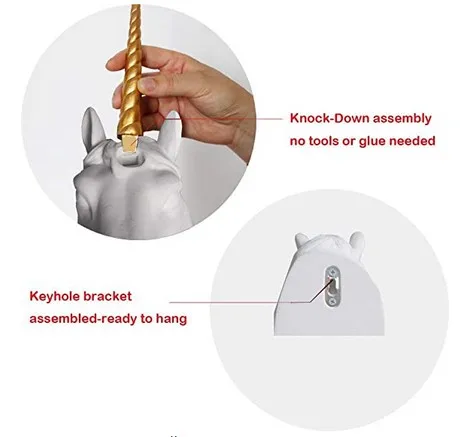 
GOLD Wall Mount White Unicorn Head Sculpture With Gold Horn Faux Resin Animal Head Wall Decor Ready To Hang - 10x5x13 In 