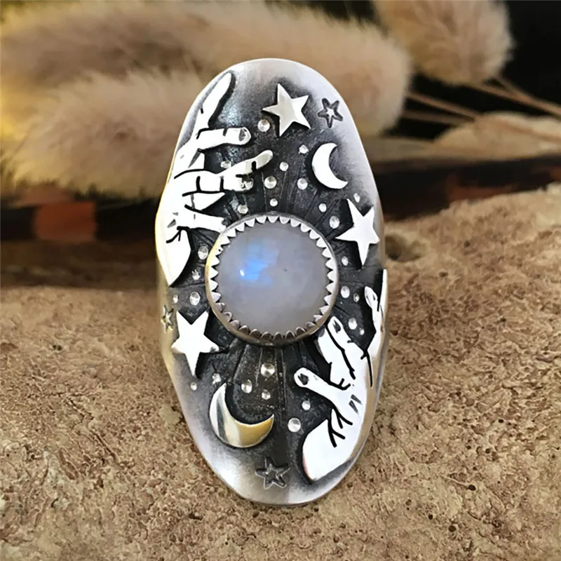 New Planet Cloud Mist Moonstone Ring for Men Women Retro Punk Thai silver Fashion Charm Jewelry Gifts
