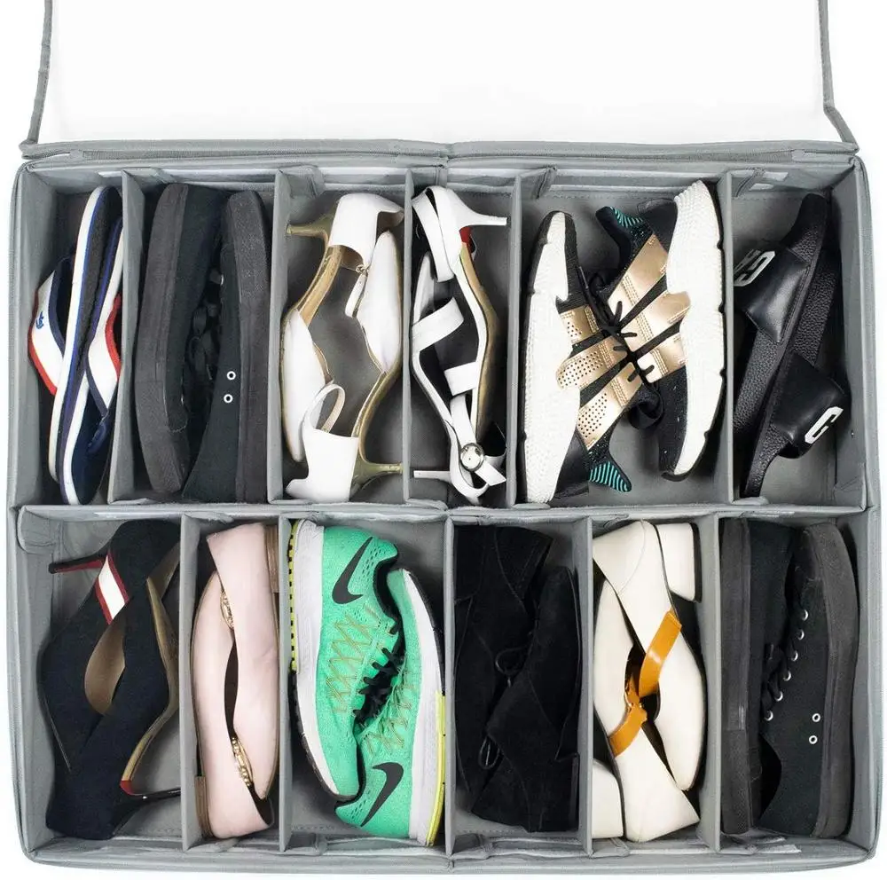 
24 Pairs Adjustable Dividers Underbed Shoes Box Under Bed Shoe Storage Organizer 