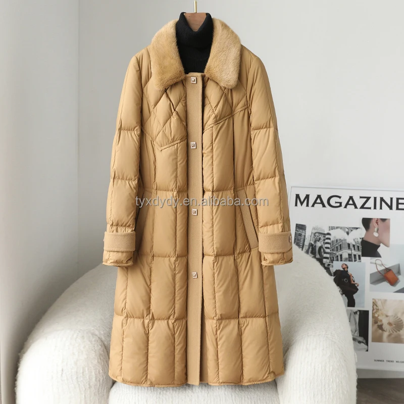 European Splicing Warm down Jacket for Women Korean Version with Versatile Plus Size Loose Casual Style Long Winter Clothing