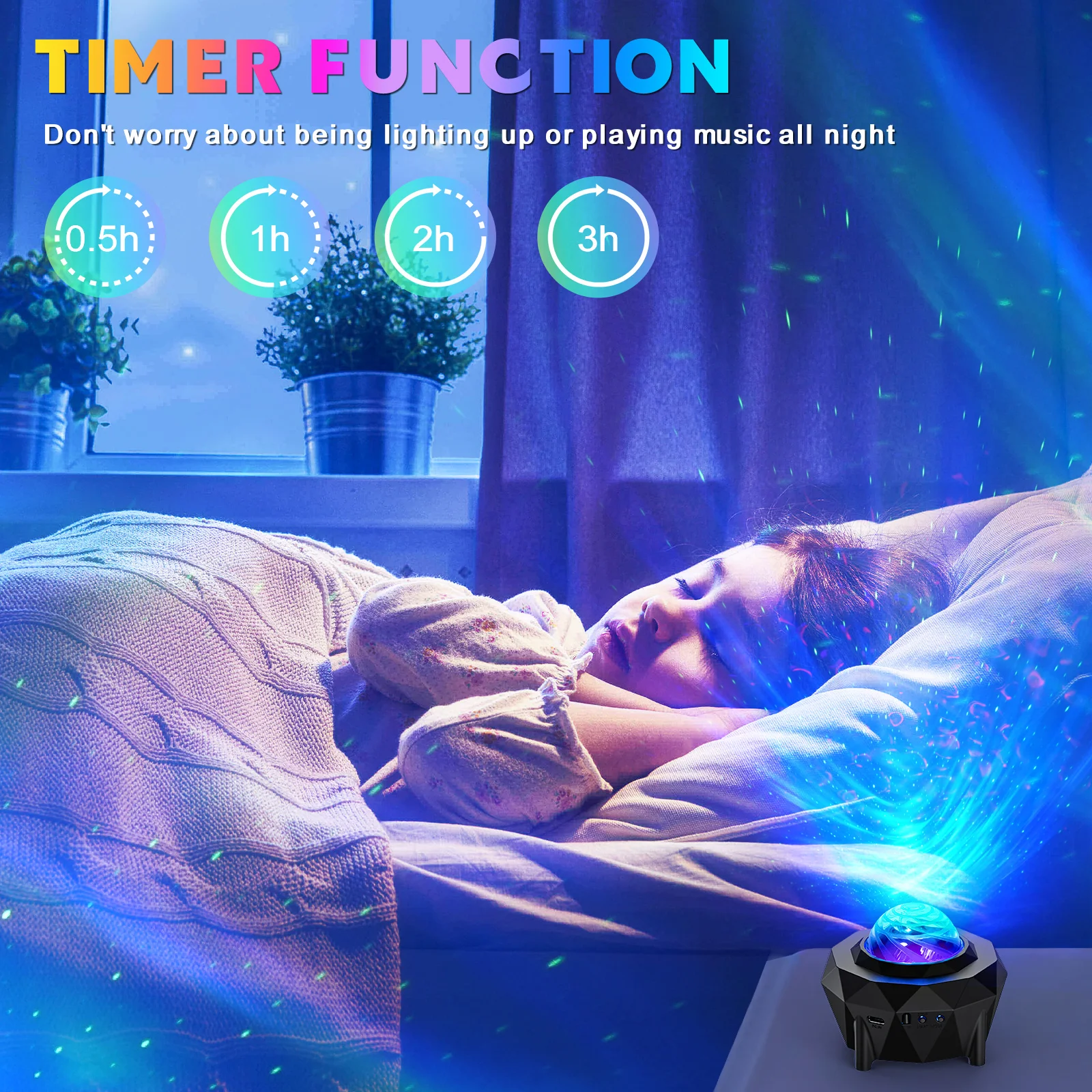 USB RGB LED Star Projector sea wave Projector Night Light for Bedroom Sky with Music Speaker and Remote Control Green Laser