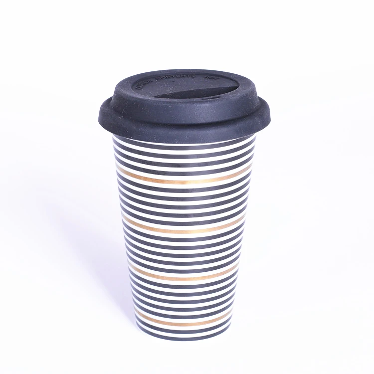 OEM экологически чистый Пользовательский логотип роскошный черный цвет Двойная Стенка керамическая кружка для путешествий с силиконовой крышкой