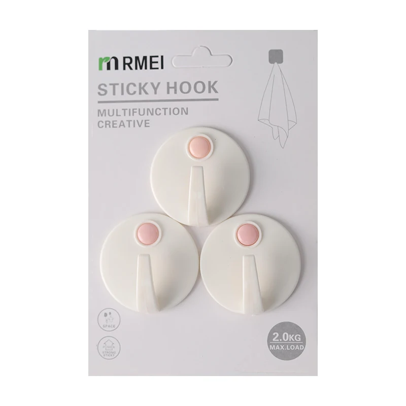 White simple style square round hook  self-adhesive hook strong load-bearing good storage adhesive  hooks  Behind Doors/On Walls