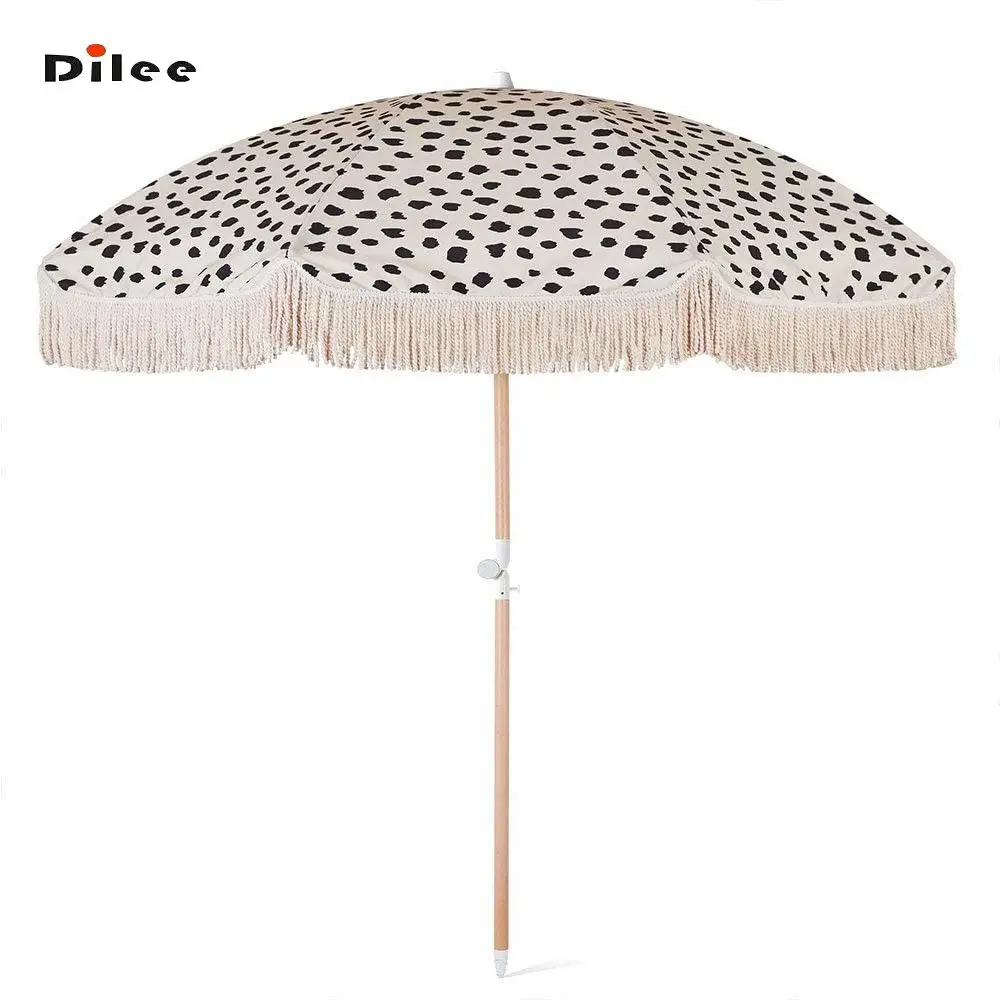 Customize Multiple Pattern Outdoor Rainproof Umbrella UV Protection  Beach Umbrella with tassels