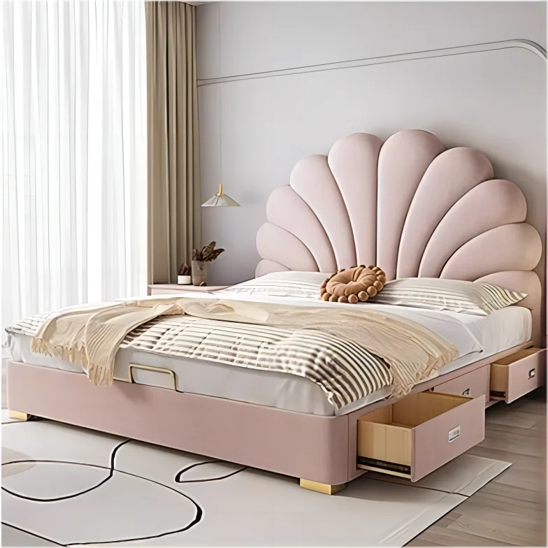 Petal bed technology fabric bed  French style light luxury modern minimalist master bedroom style double bed storage