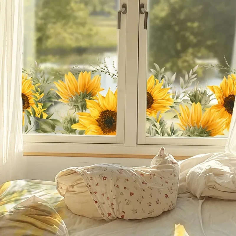 1 Roll Of Sunflower Glass Window Sticker  Modern Flower Electrostatic Glass Film PVC Waterproof And Antifouling Home Decor