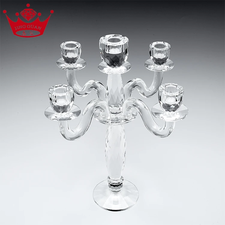 
Tall Cheap Wedding Crystal Candlestick Candle Holder 5 Arms Crystal Candelabra For Wedding Decoration Centerpieces 