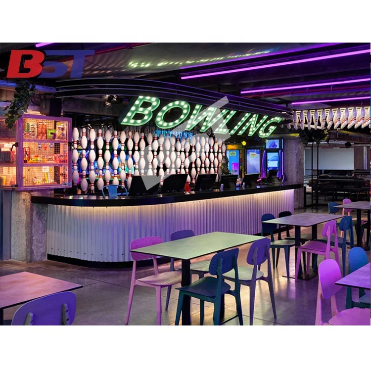 Commercial Bowling Store Black marble Stone Top Bar Reception Counter Led Bar Counter Design