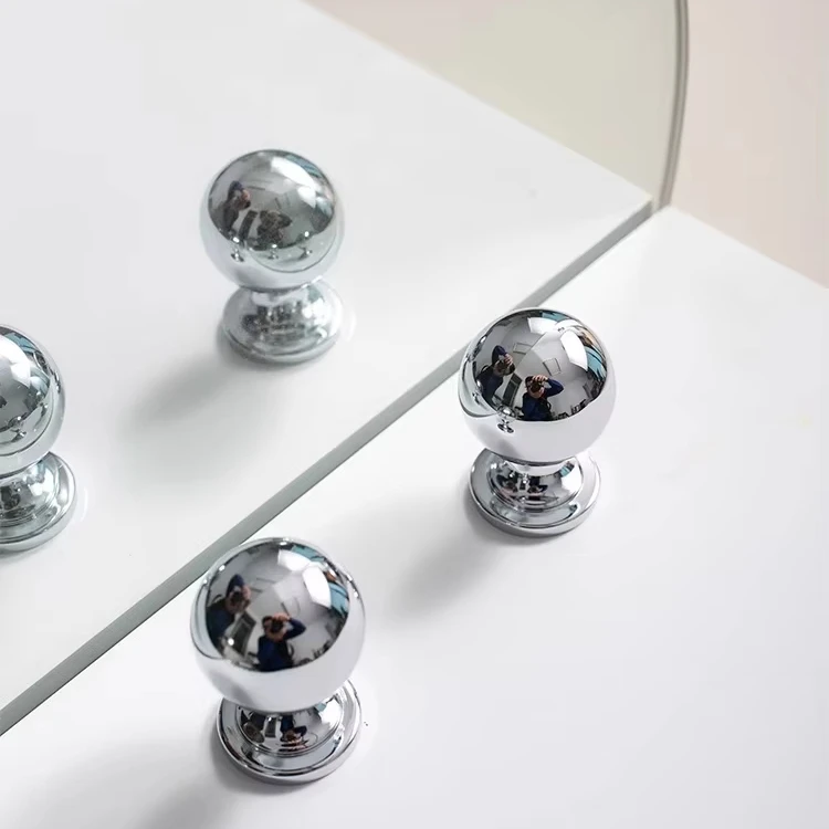 Brass Drawer Round Knobs Chrome Bright Silver Modern Minimalist Dresser Furniture Handle Single Hole Ball Kitchen Cabinet Pulls