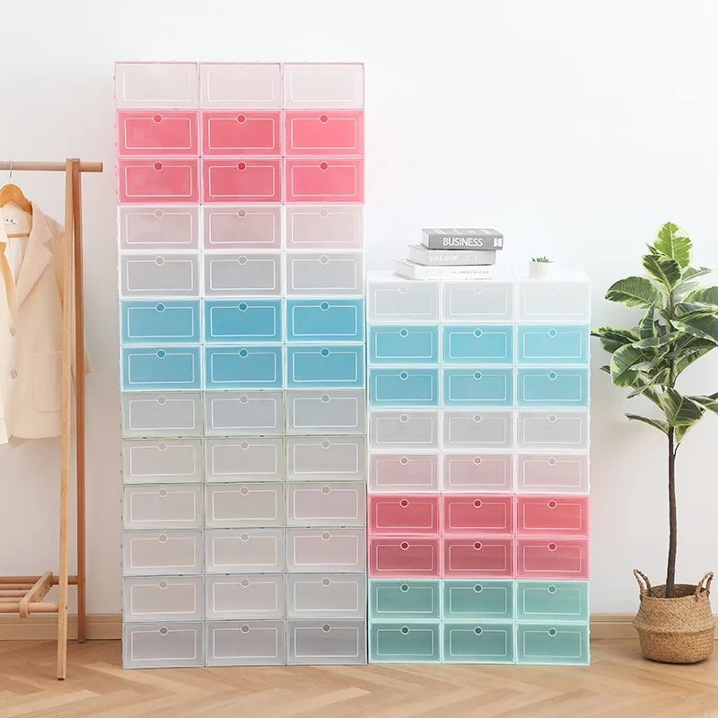 storage foldable box Plastic Clear Sneaker Drop Front Shoe Box Organizer Transparent Stackable storage shoe boxes