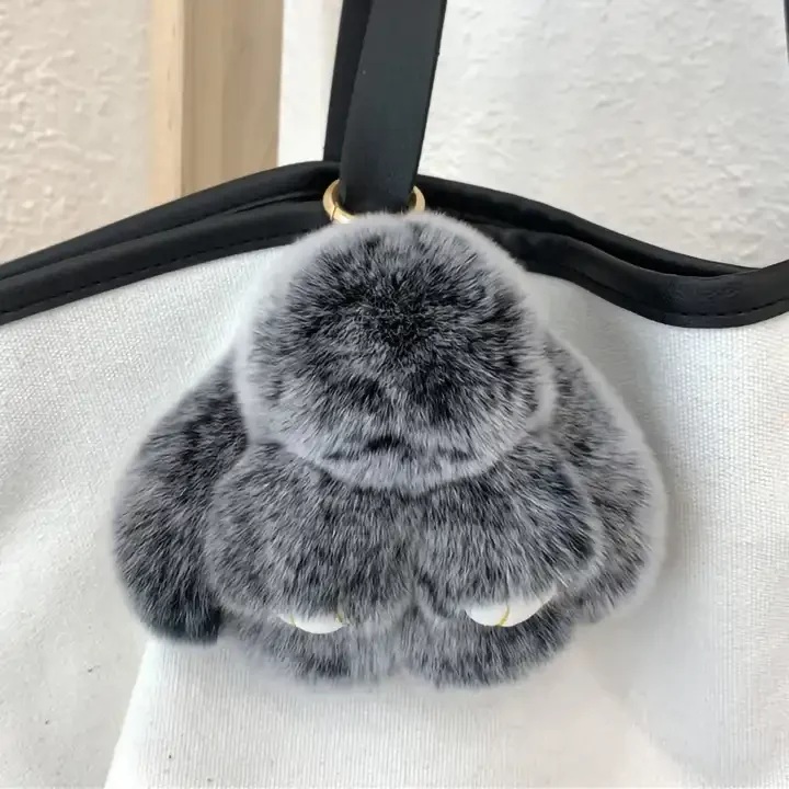 Custom Hot Sell Wholesale Pom Poms Plush Key Chains Real Rabbit Fur Cute Keychain Fluffy Furry Fuzz Keyrings