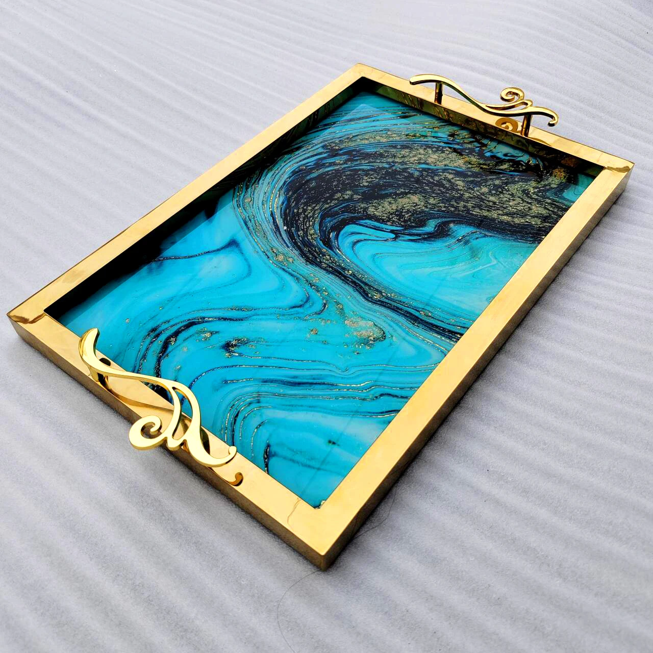 Springlegroup nordic light luxury gold high quality mirror surface tray villa dining room stainless steel metal decoration trays