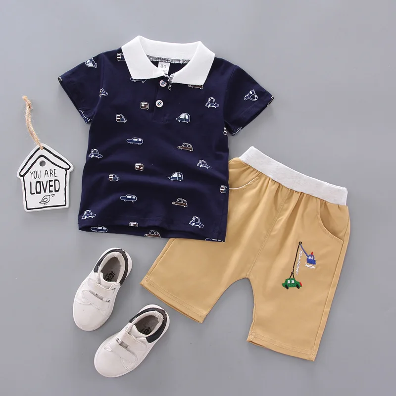 
wholesale Summer cotton short sleeve baby clothes pant sets boys children kids t-shirt suit 