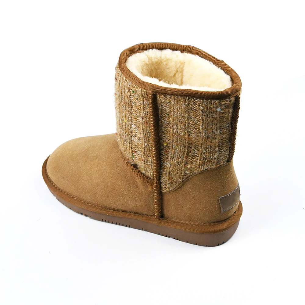 custom logo ladies brown knitted upper real wool fur lining winter women shoes sheepskin snow boots
