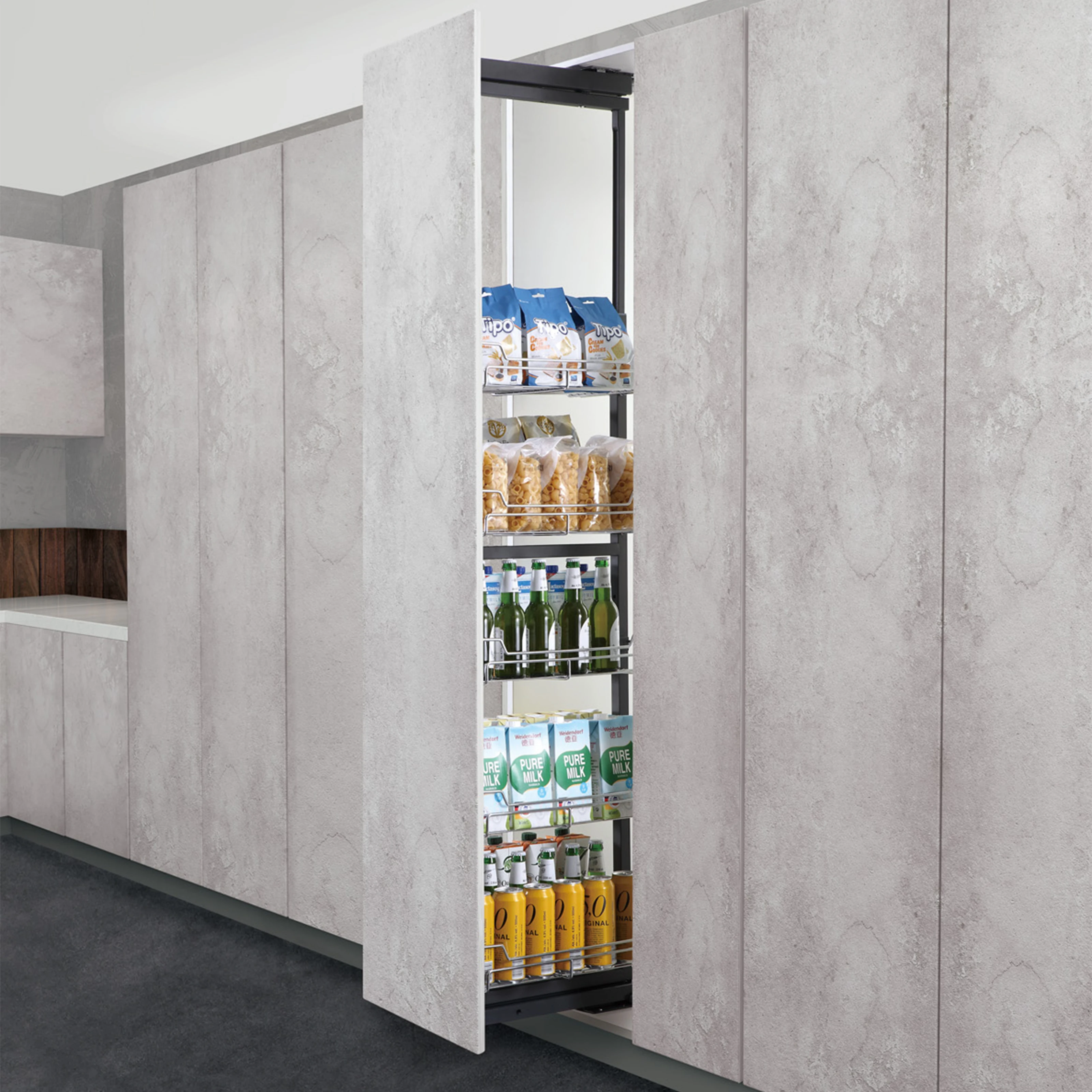 Деревянная корзина из проволоки для кухонного шкафа, высокий блок для хранения, мягкая остановка