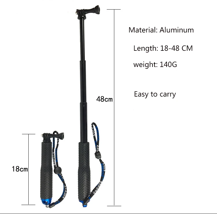 Водонепроницаемый алюминиевый 19 дюймов селфи-палка-монопод для спортивной экшн-камеры Go Pro 7 6 5 4 3 2 1 Экшн-камера