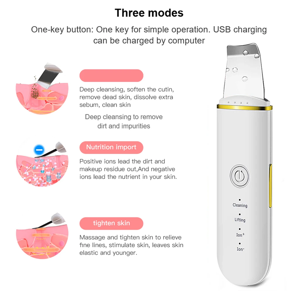 Ultrasonic Sonic Facial Skin Scrubb  Blackhead Remover Remover Pore Cleaner Ion Cosmetic Peeling Skin Scrubber Facial Cleaner