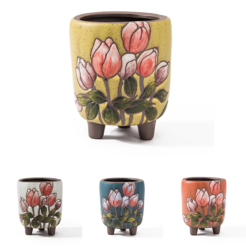 Hand Painting Wholesale Decorative Ceramic Flower pots Fleshy Creative Customized Europe Style Flowerpot