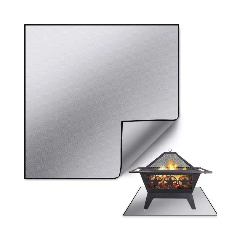 Factory Custom Aluminum Silicone Fiberglass Heat Resistant 150x150cm Grass Lawn Deck Patio Protection Square Fire Pit Mat