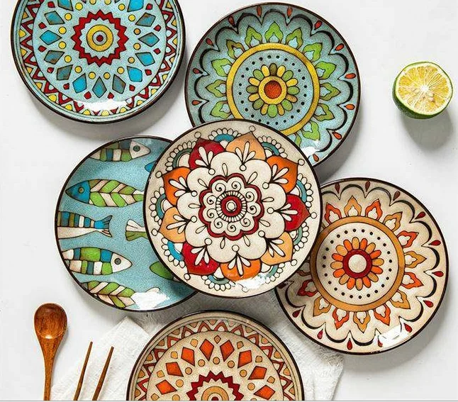 Wholesale Round Color Hand Painting Ceramic Dinner Plate