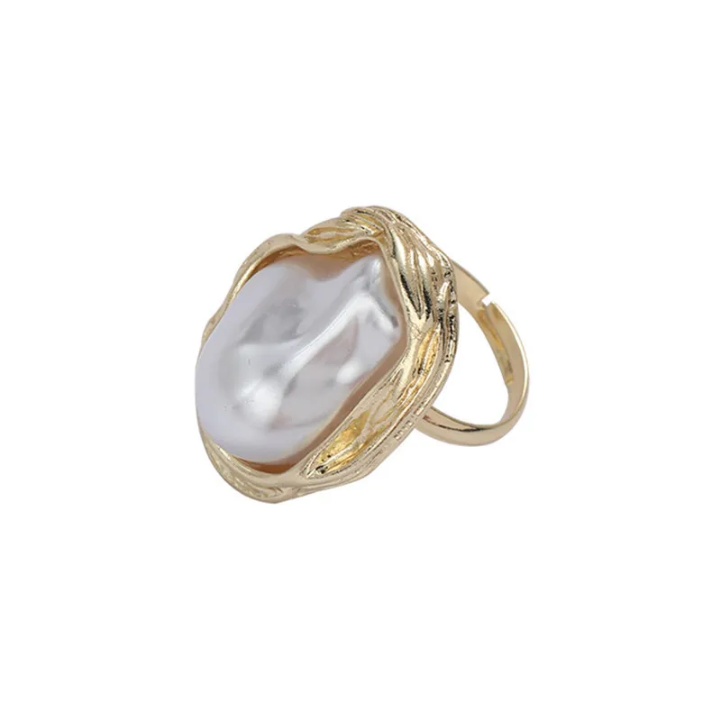 Retro Irregular Pearl Ring Female Exaggerated Index Finger Ring Wholesale Personality Open Baroque Pearl Ring For Women