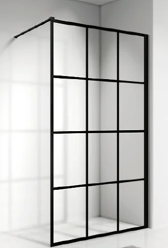 Black Stainless Steel Support Bar Shower Rooms Black Aluminum Alloy Profile Transparent 6mm Tempered Glass Silk Print Picture