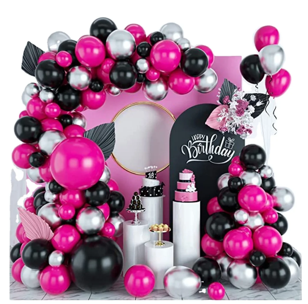 Rose black metallic silver balloon wreath birthday wedding anniversary single party decoration balloon arch suit
