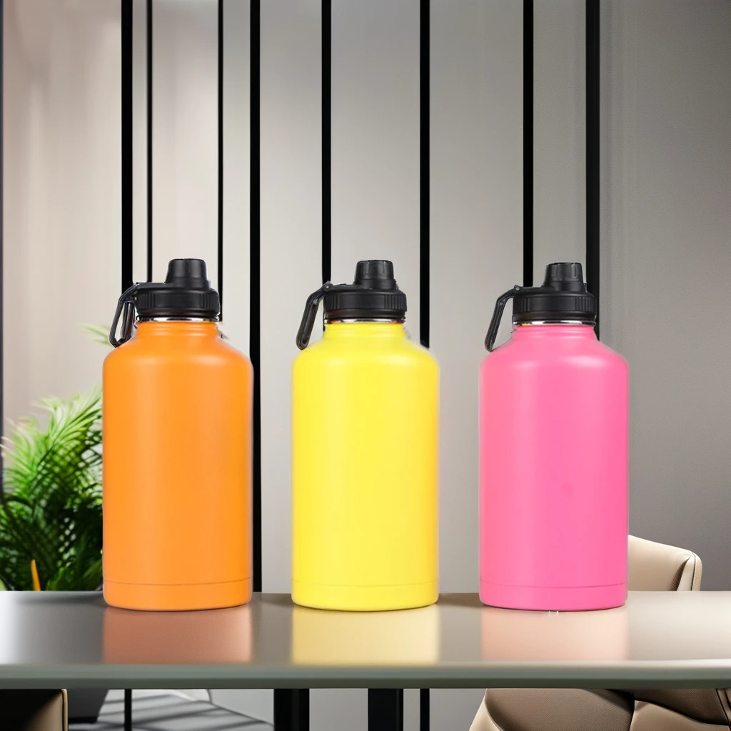 Stainless Steel Insulated Dog Bowls and 64oz Half Gallon Water Bottle Non-Slip Skid Metal for Travel Coffee Usage