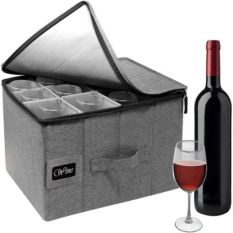Stemware Wine Glass Storage Organizer Collapsible Dragon Fabric Storage Box Great for Protecting or Transporting Wine Glasses