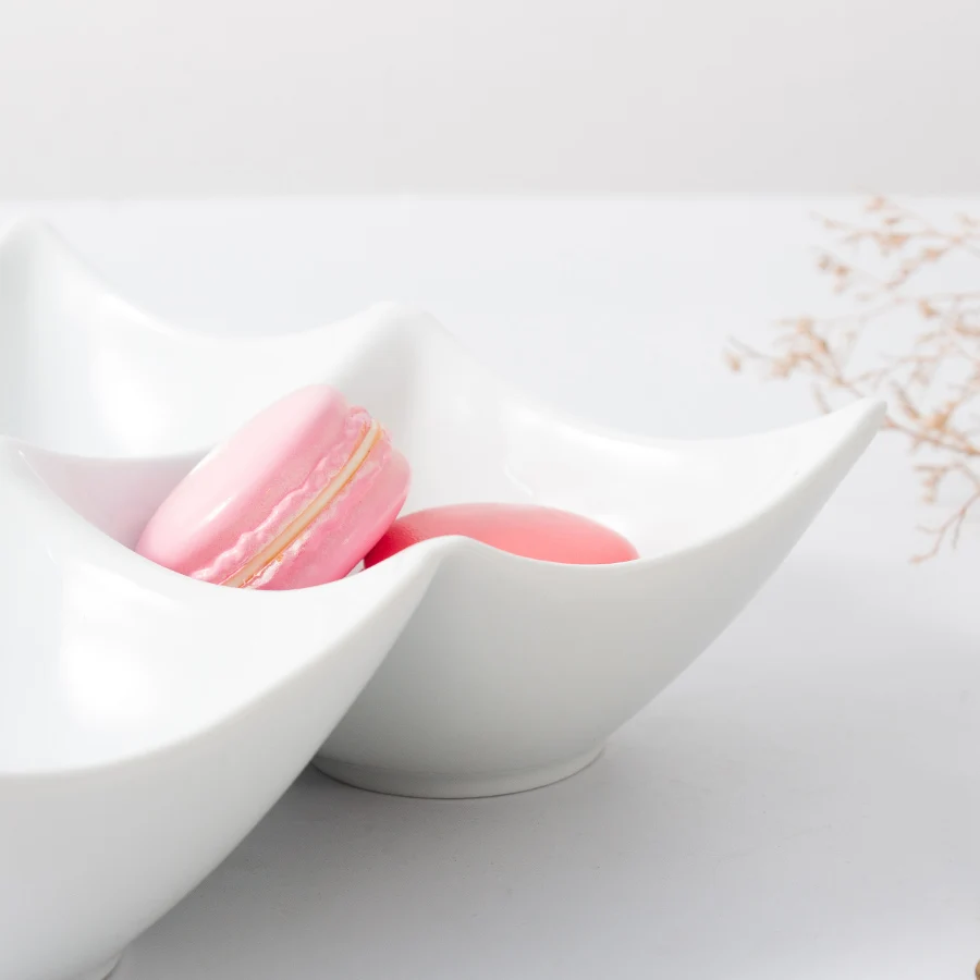 Factory wholesale white ceramic plate 4 compartment divide quadrate serving platter tray for appetizer dessert