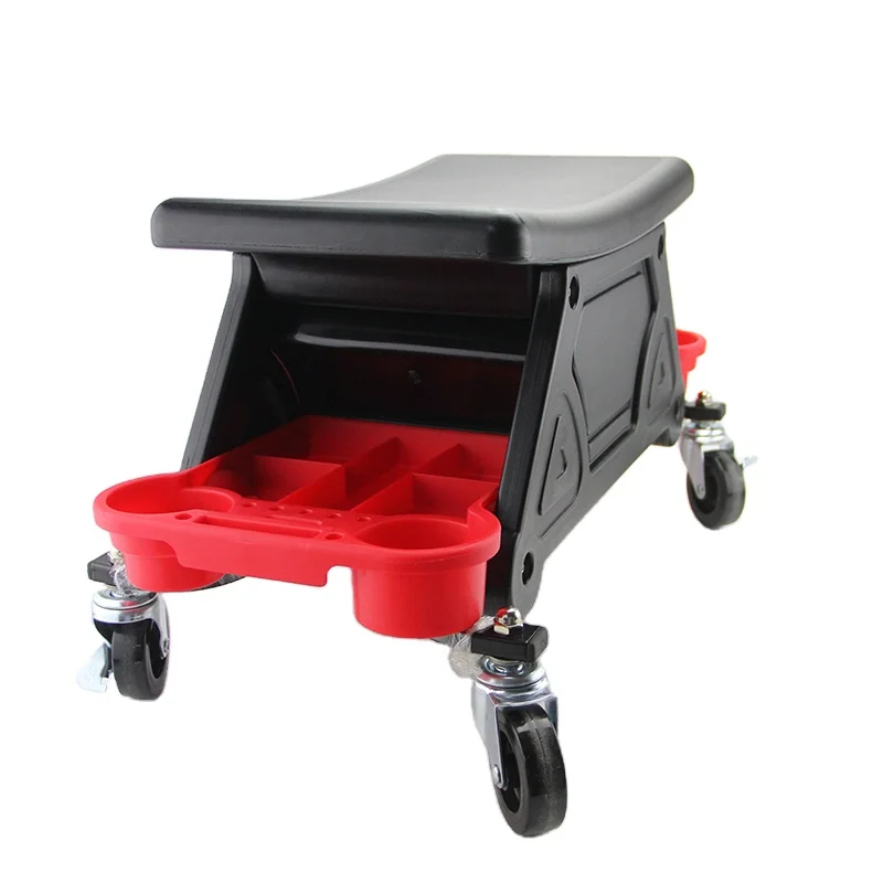 Car Wash Tool Auto Detailing Rolling Stool Creeper Seat with Tools Organizer and Extra Storage Trays