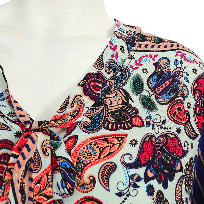 Modern Print Design Casual Dubai Cotton Long Sleeve Embroidered cotton printed long sleeve muslim woman s dress