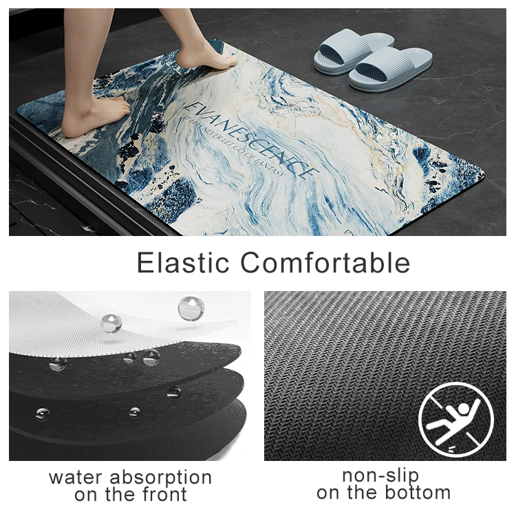 Free sample pattern custom absorbent rubber quick drying home living room kichen bath products rug non slip stone bath mat