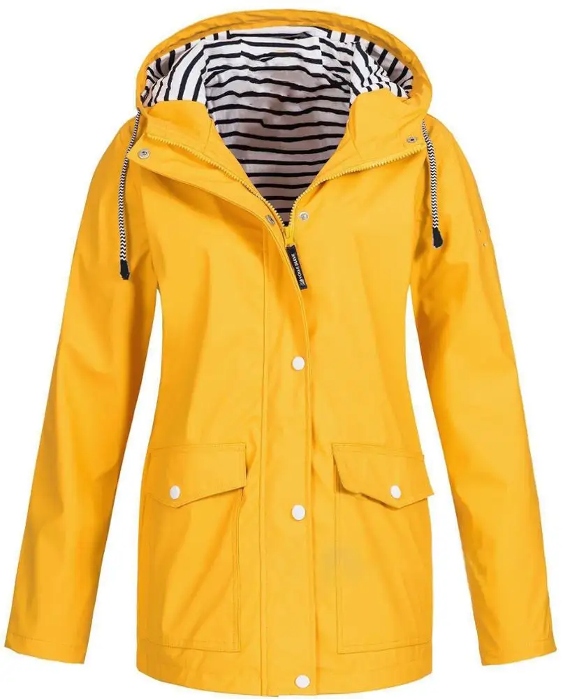 monogram women rain jacket hooded rain coat Waterproof Zipper Solid Jacket